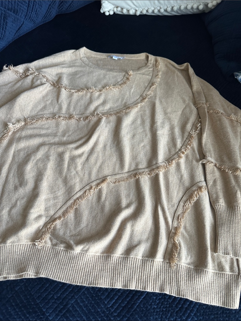 Chico's Fringe Detail Scoop-Neck Sweater - Beige